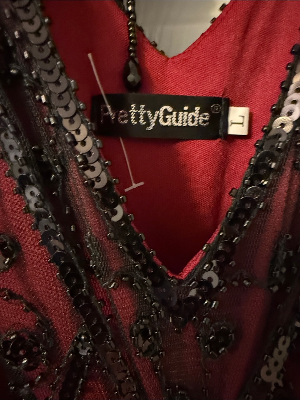 Beaded Burgundy Fringe Flapper Dress with Feather Detail - Picture 3 of 4